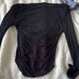 Free People Black Fitted Ruched Bodysuit